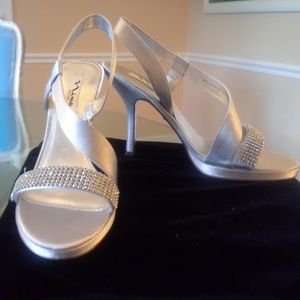 Nina Gloria YS Silver Crystal Sandal Heels